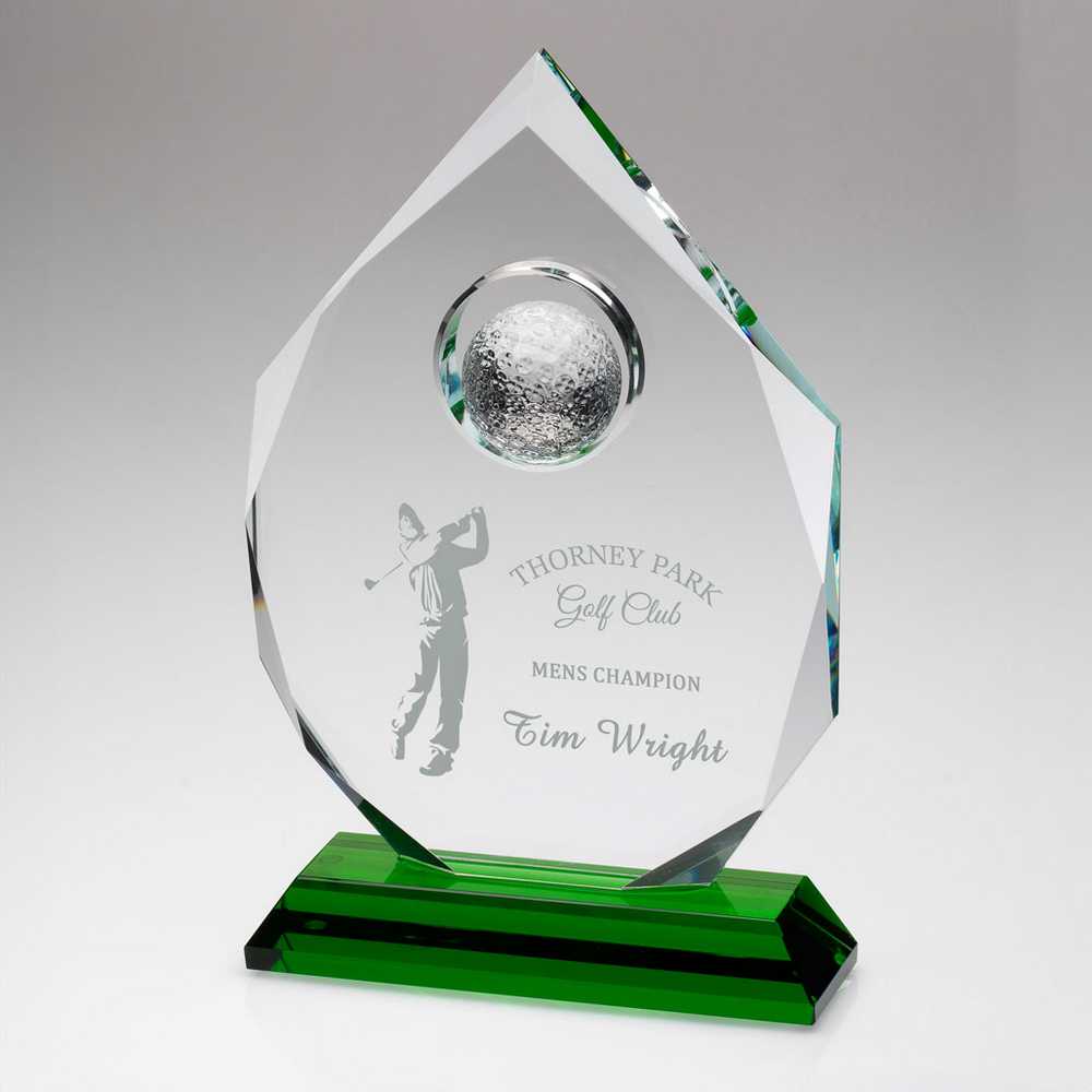 Personalised Golf Ball Glass Trophy Plaque
