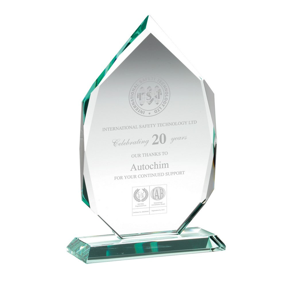 Jade Glass Diamond Plaque Award in Premium Wooden Box (CLEARANCE)