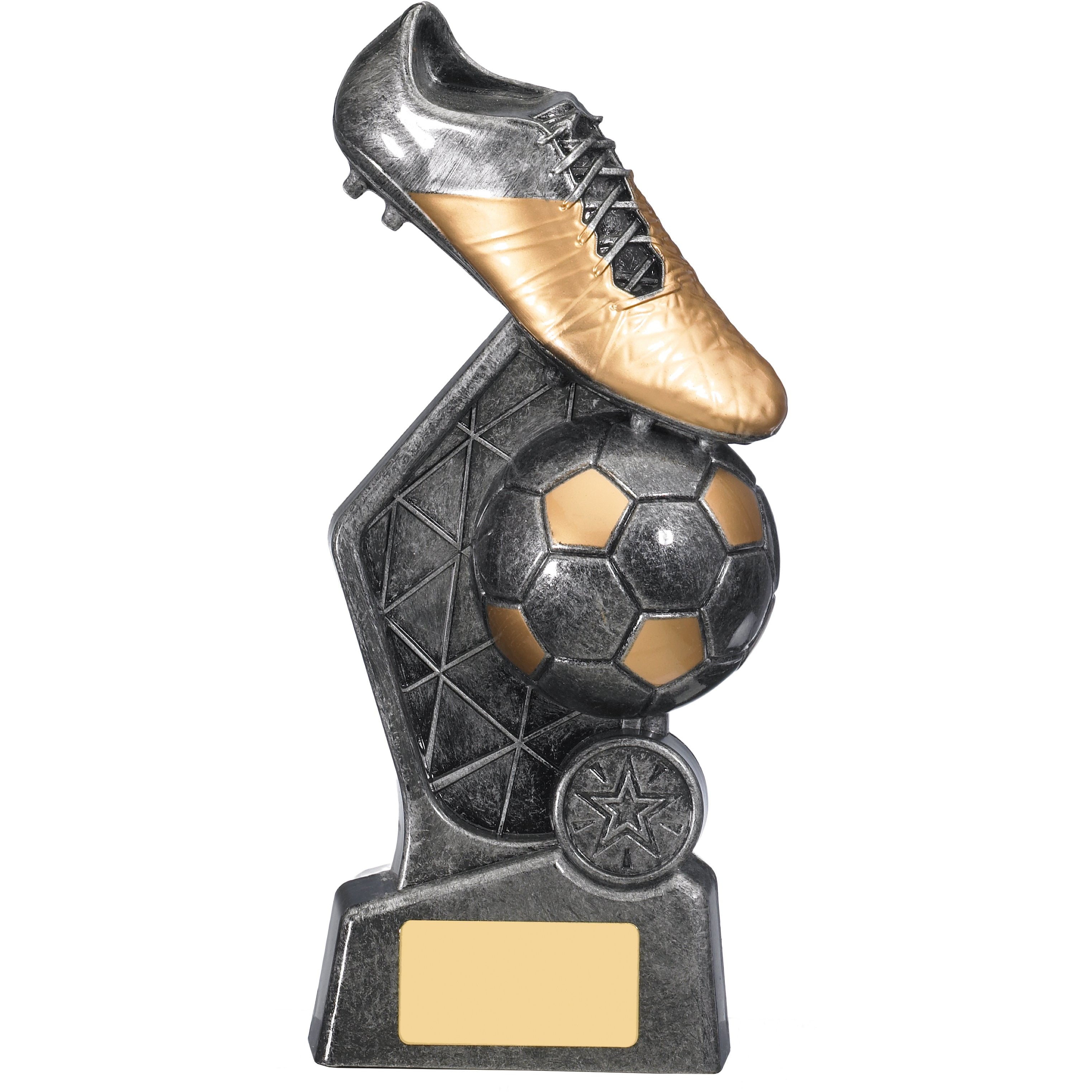 Hex Football Ball & Boot Trophy - Silver (CLEARANCE)