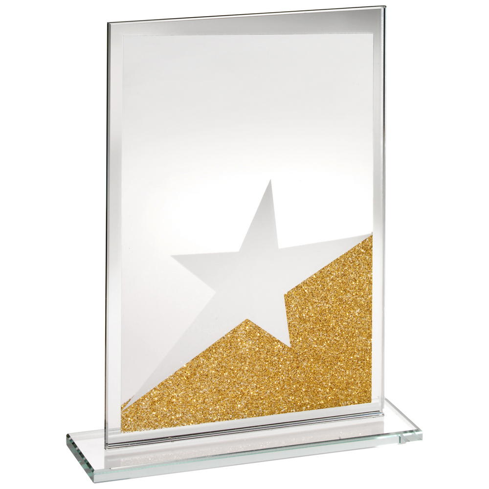 Jade Glass Star Award - 'Gold Glitter' Plaque (CLEARANCE)
