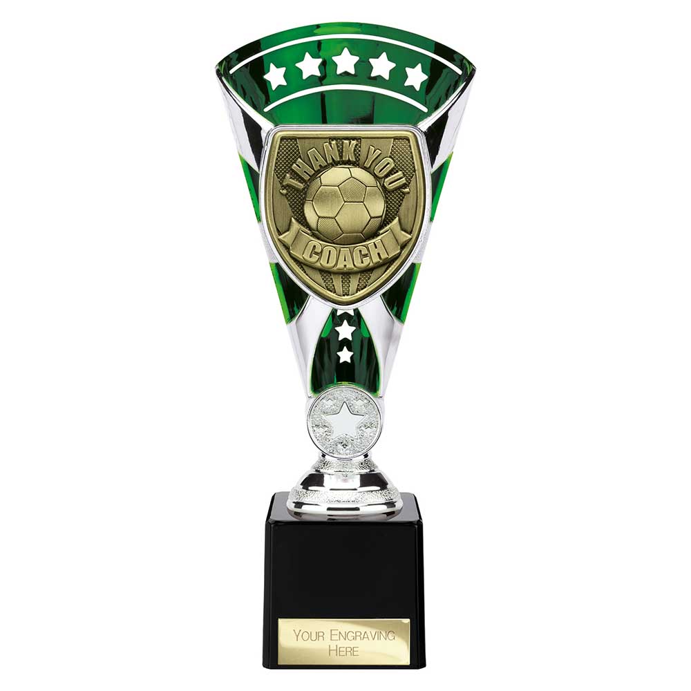 Cobra Football Trophy Cup Thank You Coach (Silver/Green)