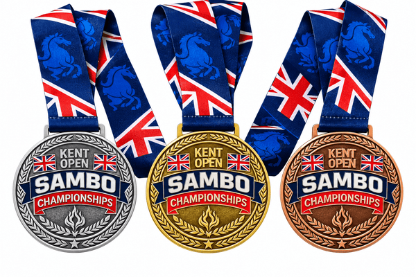 Kent Open Sambo Championships soft enamel medals in gold, silver and bronze