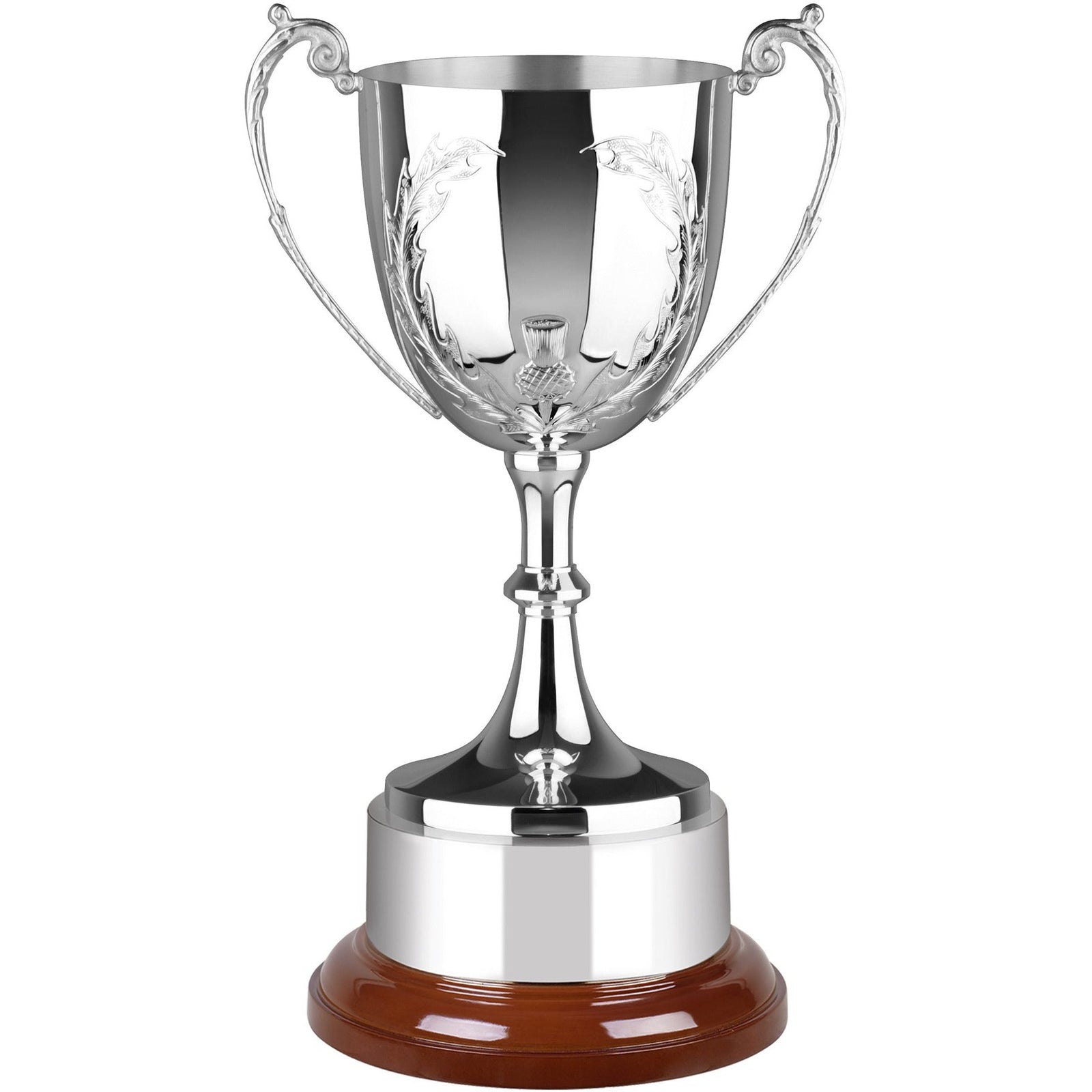 Silver Plated Trophy Cup With Thistle Wreath - Hand Chased