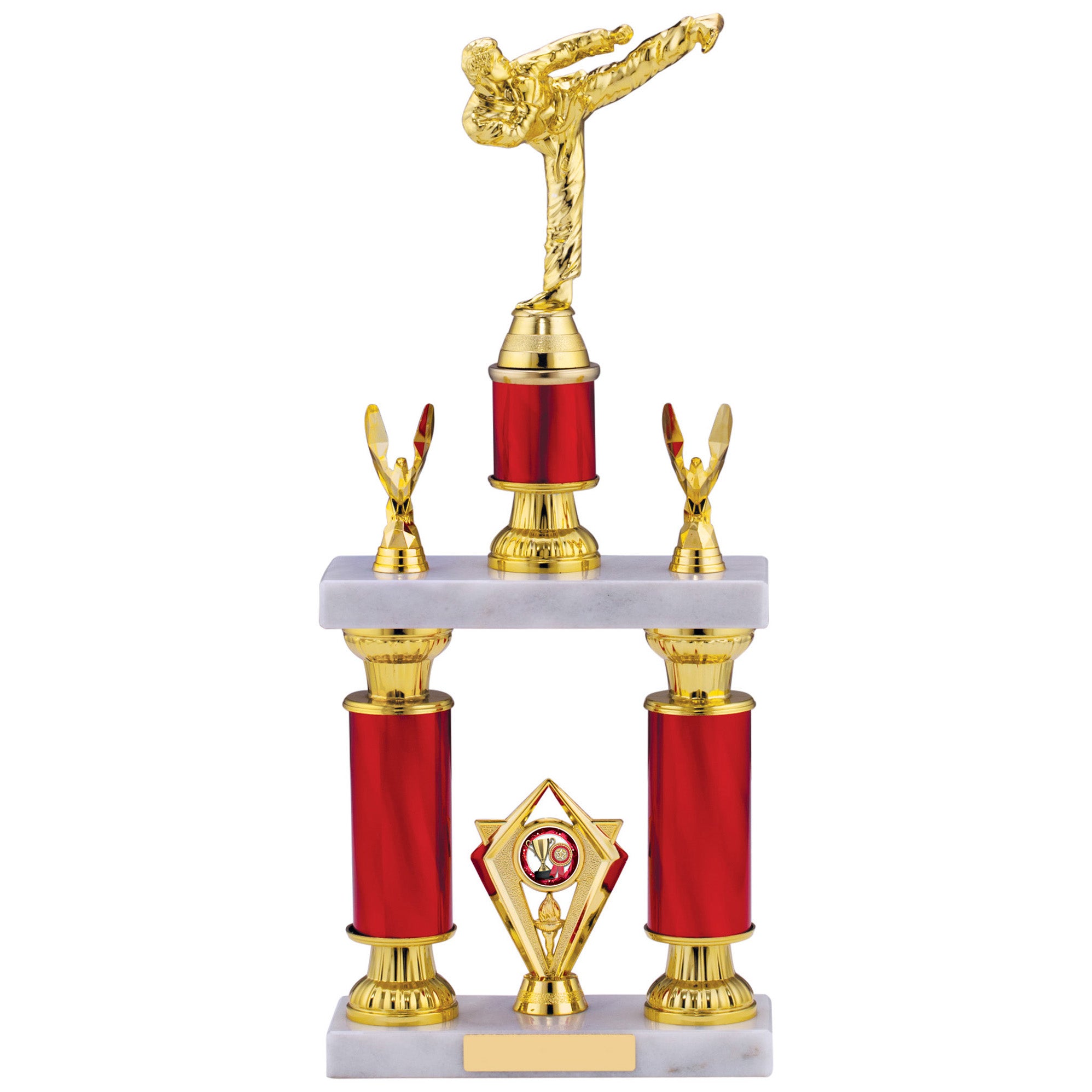 Gold Eagle Karate Kick with Red Tube Column Trophy