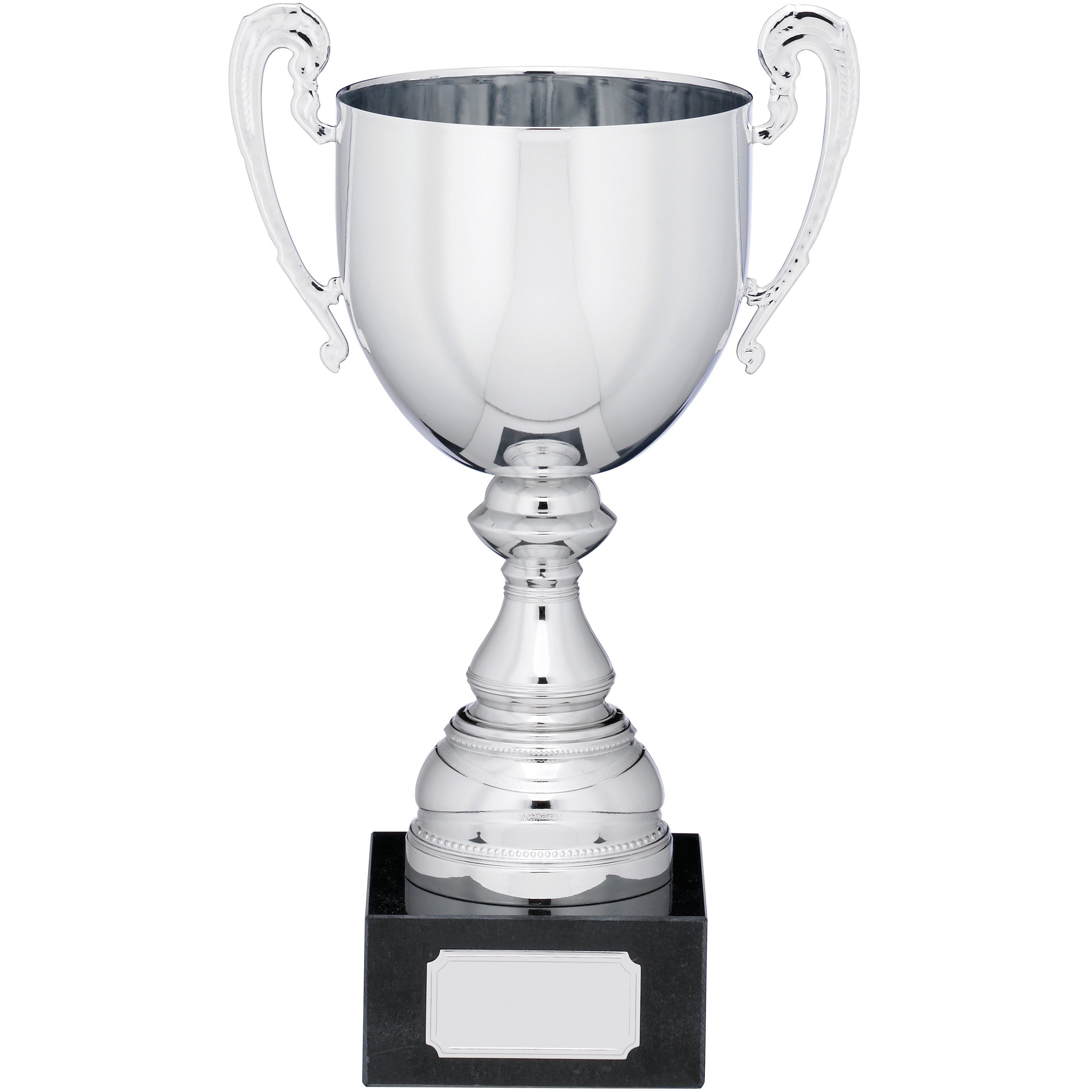 Silver Smooth Metal Cup Trophy with Handles on Marble Base