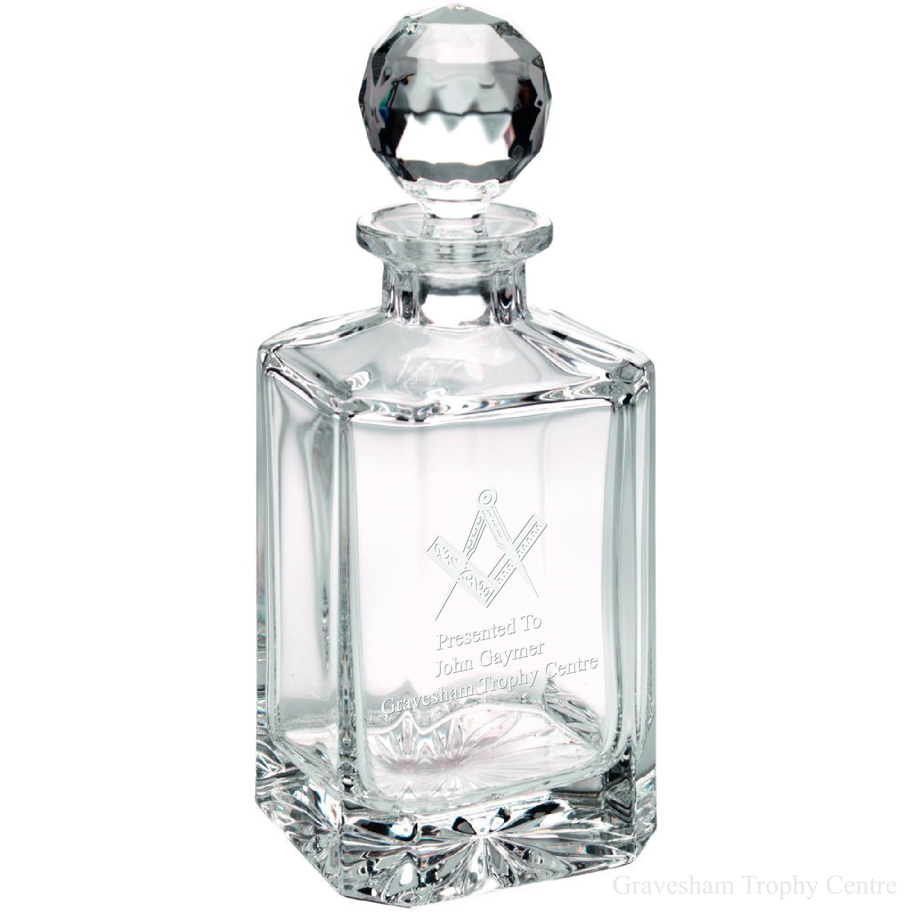 Masonic Square & Compass 24% Lead Crystal Whisky Decanter - Engraved - Satin Gift Box included.