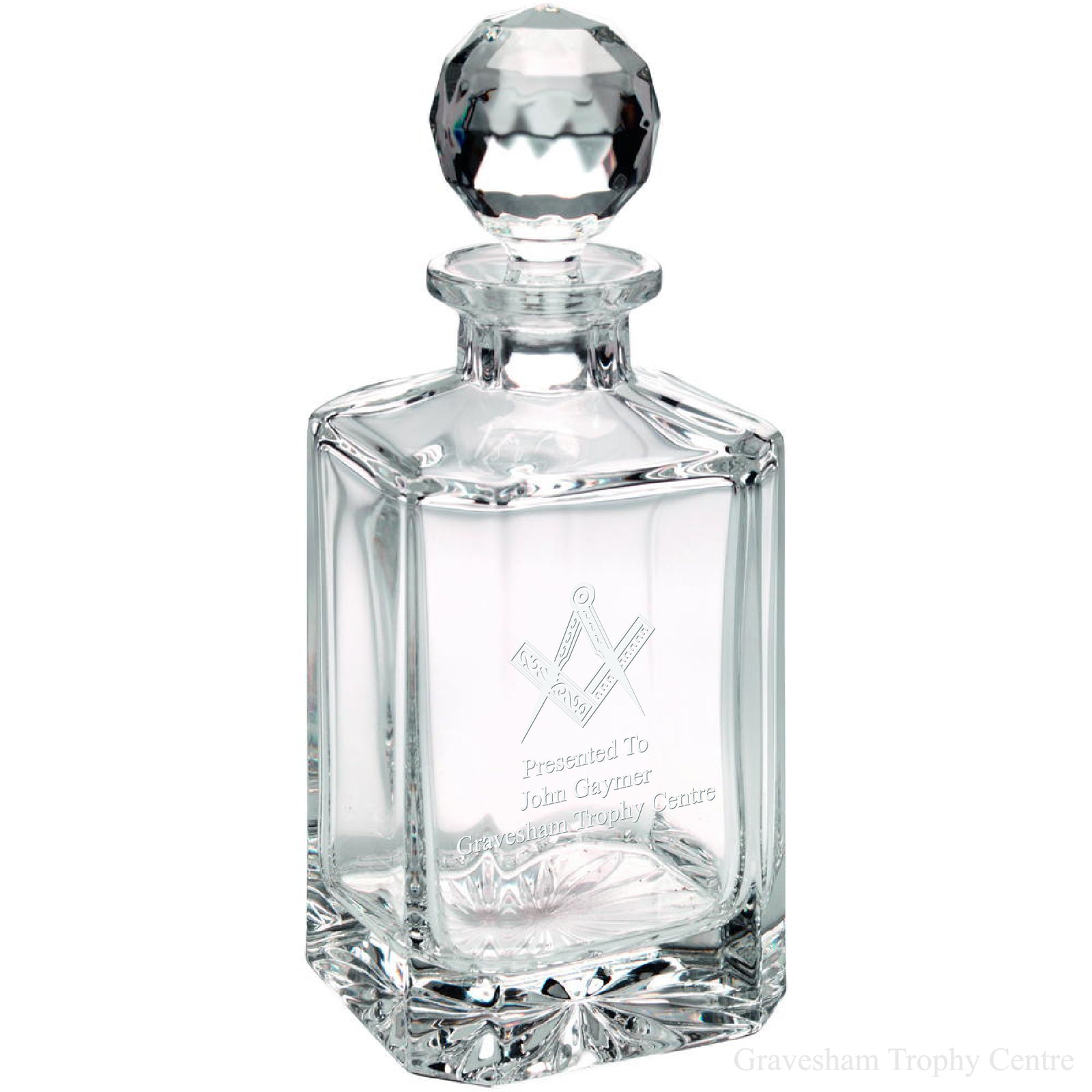 Masonic Square & Compass 24% Lead Crystal Whisky Decanter - Engraved - Satin Gift Box included.