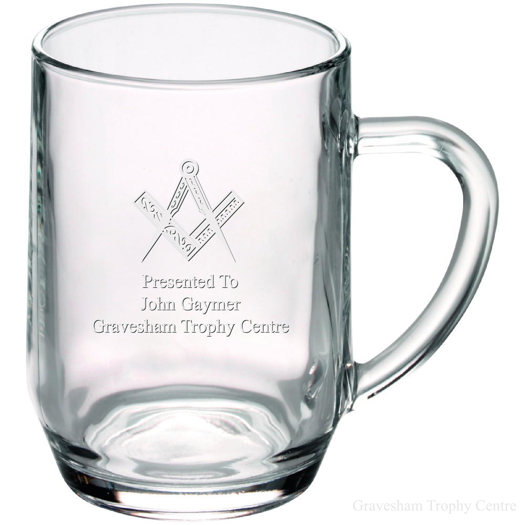 Engraved Masonic 1 pint Glass Tankard. Satin Gift Box included.