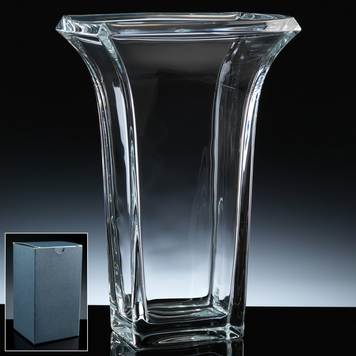 Bohemia Crystal Engraved 12" Rectangle Vase, Blue Box