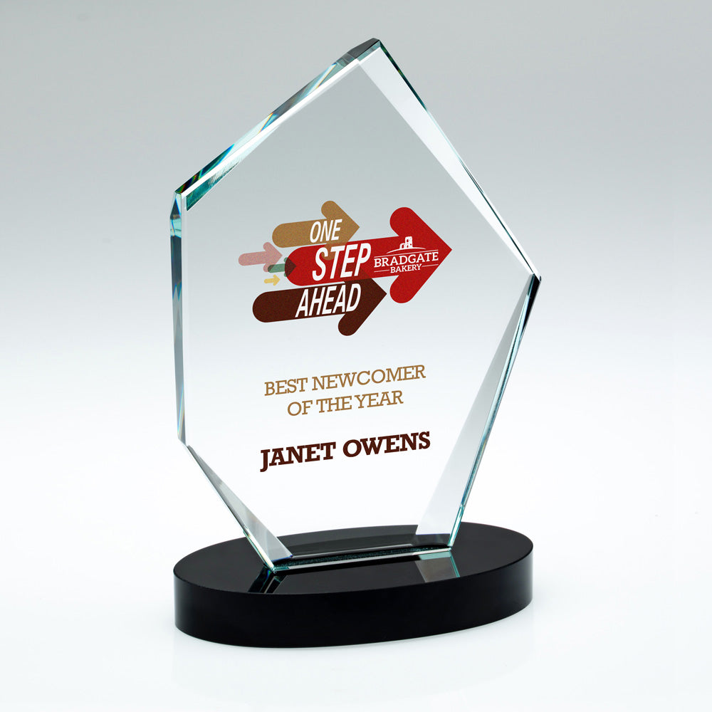 Clear Glass Offset Diamond Plaque Award On Black Base