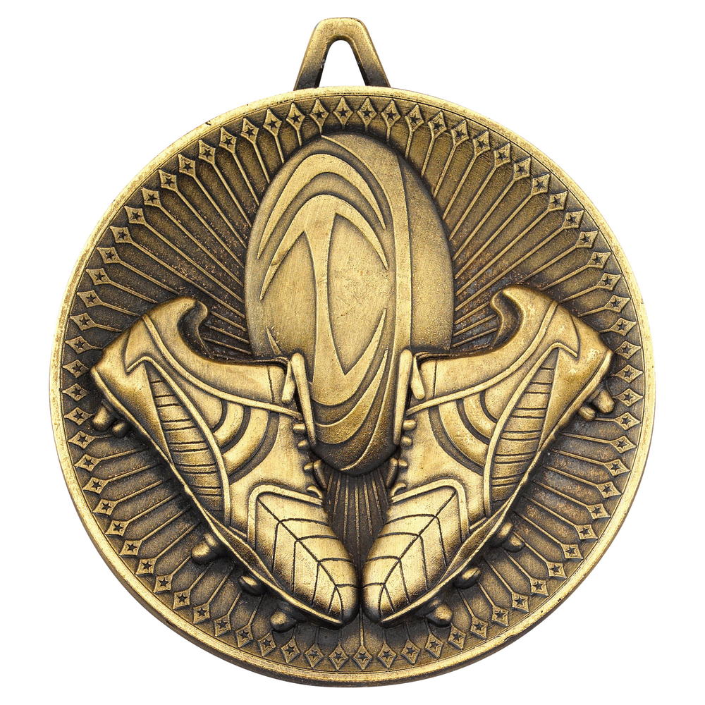 Rugby Deluxe Medal - Antique Gold 2.35in