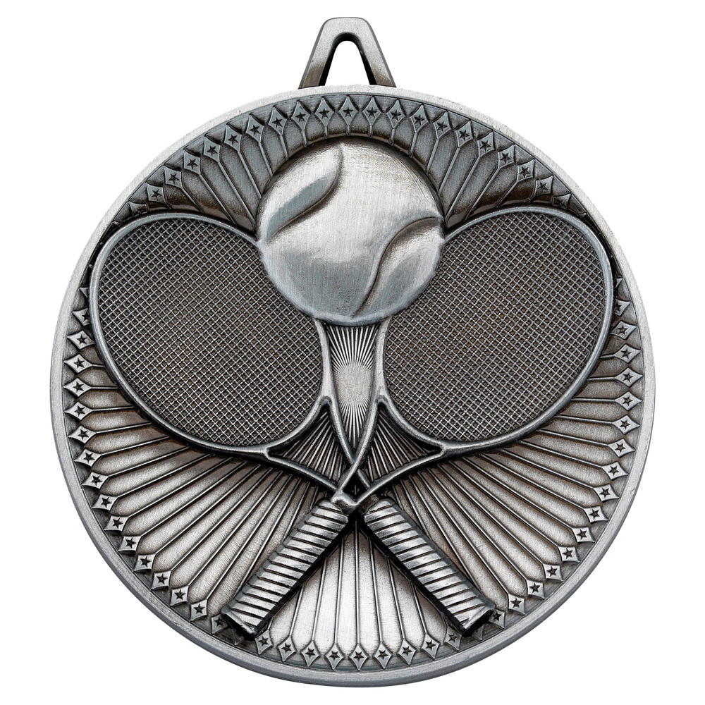 Tennis Deluxe Medal - Antique Silver 2.35in
