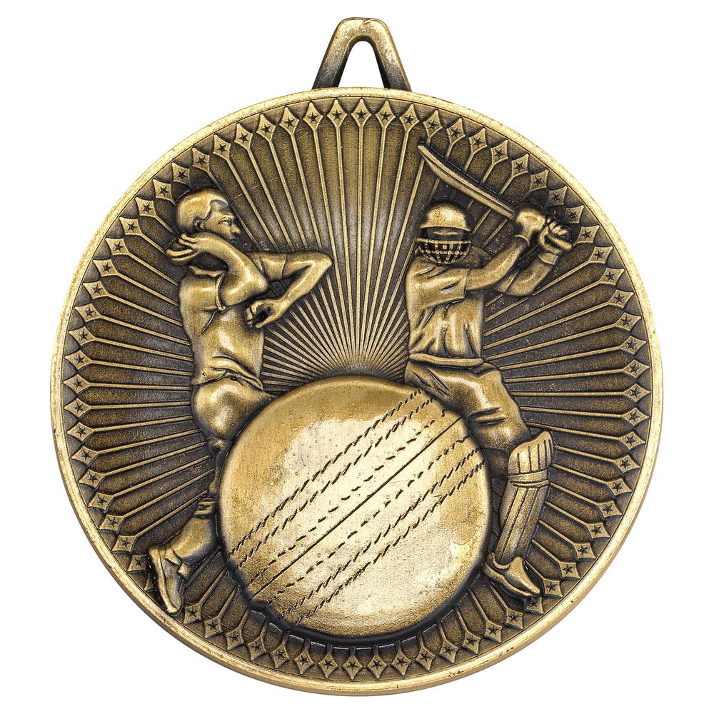 Cricket Deluxe Medal - Antique Gold 2.35in
