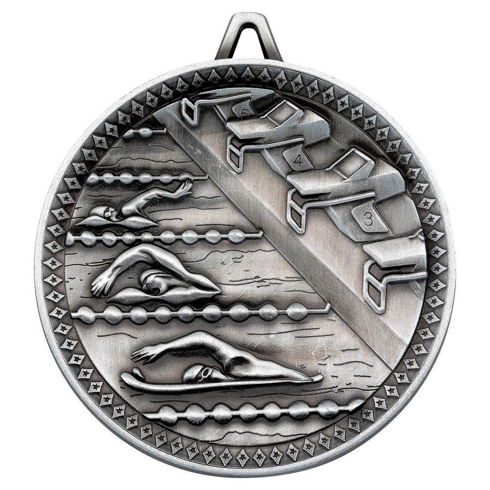 Swimming Deluxe Medal - Antique Silver 2.35in