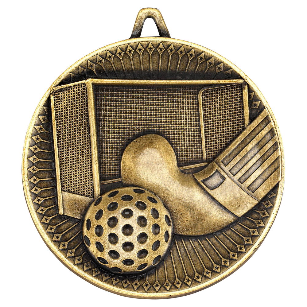 Hockey Deluxe Medal - Antique Gold 2.35in