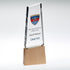 Colour Print Personalised Clear Glass Pointed Block Award On Light Wood Base (32mm Thick)