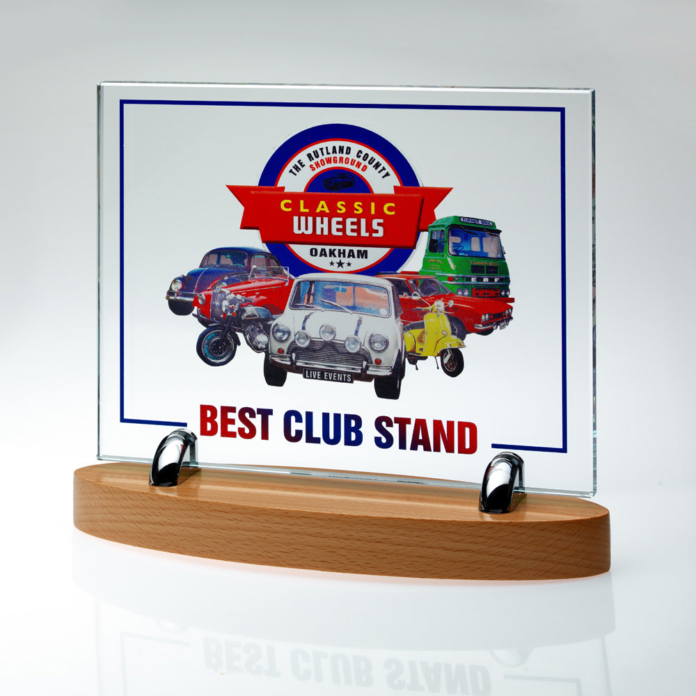 Personalised Glass Award - Rectangle on Wood Oval Base