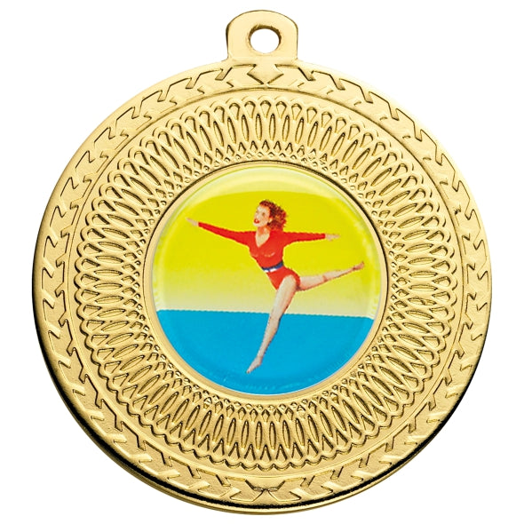 Gymnastics Female Gold Swirl 50mm Medal