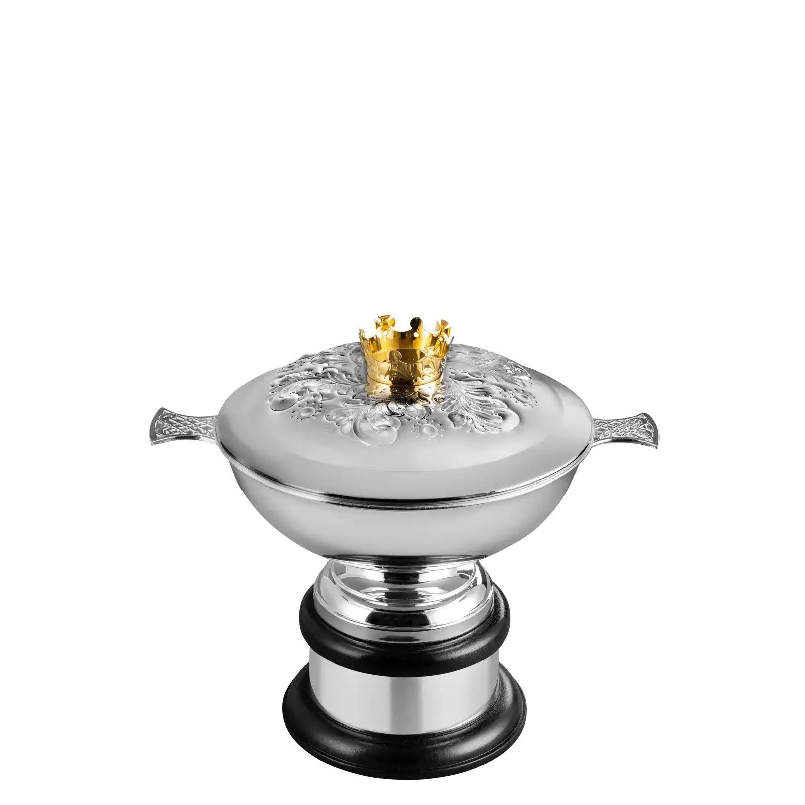 Silver and Gold Plated 10.75in Highlands Quaich Trophy Cup - With Hand Chased Detailing