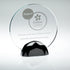 Colour Print Personalised Clear Glass Round Plaque Award (10mm Thick) on Black Metal Base