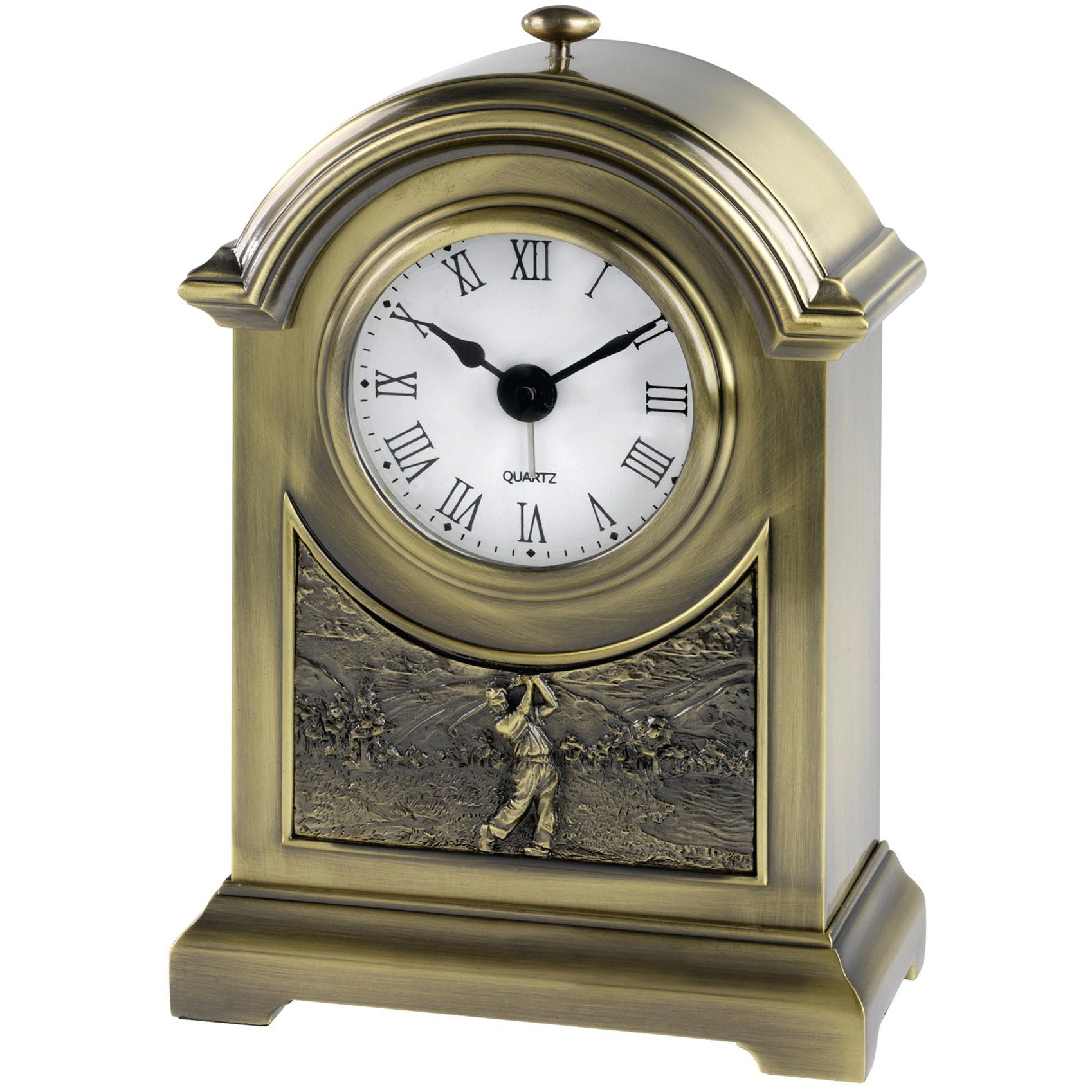 Antique Brass Arch Golf Clock Trophy 6.25in