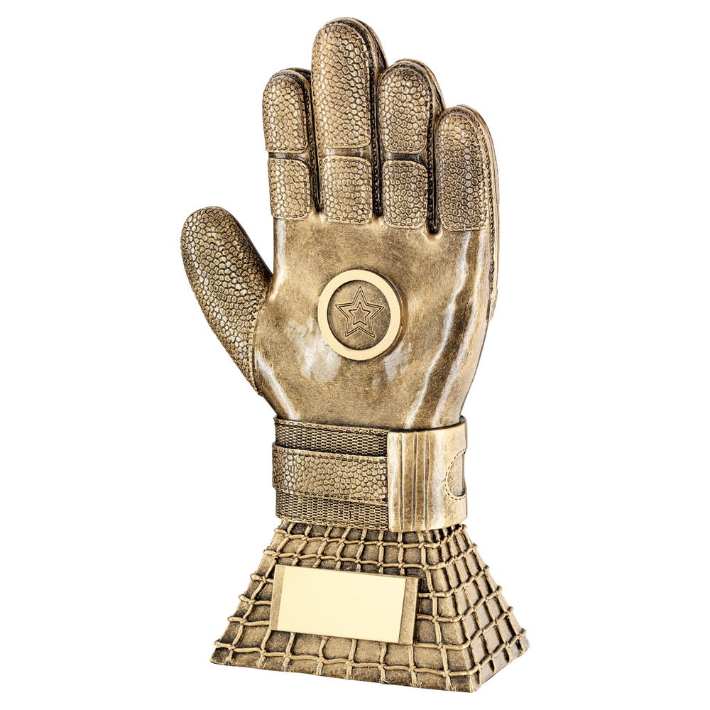 Bronze/Gold Football Goalkeeper Glove On Net Base Trophy (1in Centre) - 10in