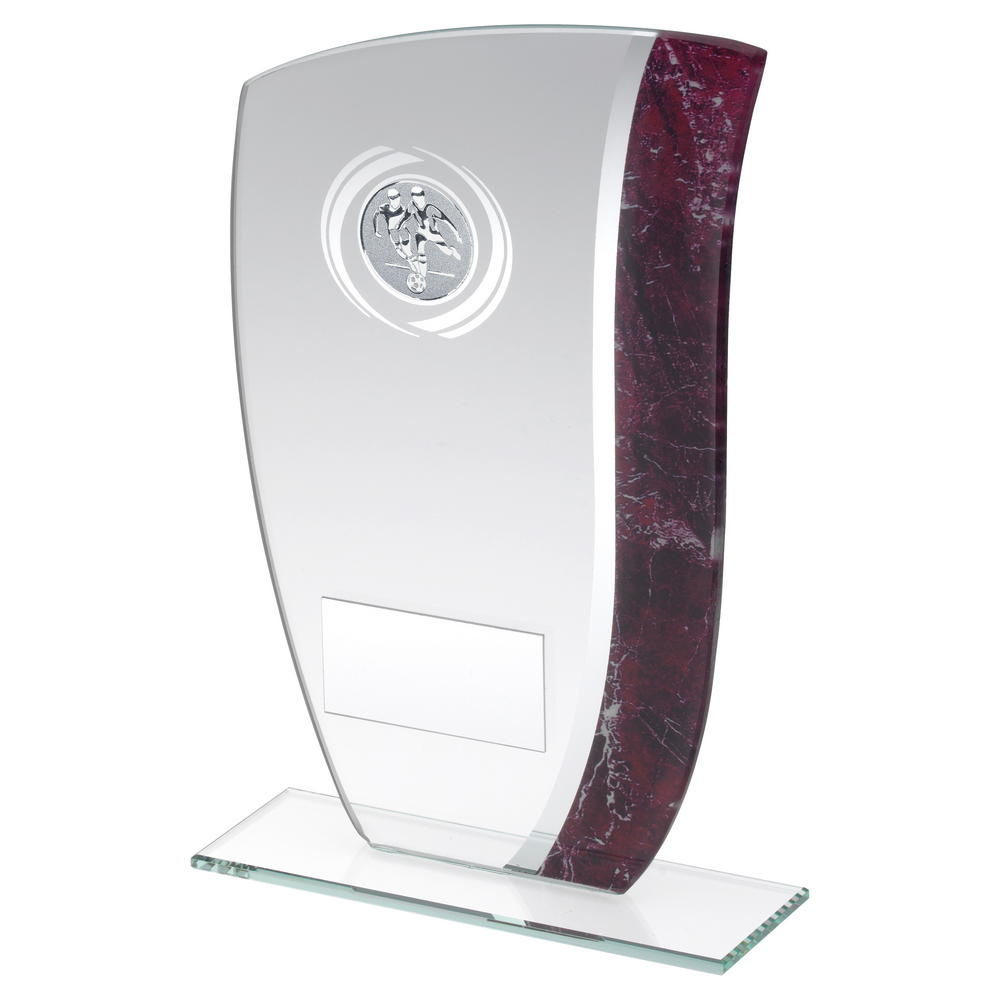 Jade Glass with Claret/Silver Marble Detail And Football Insert Trophy