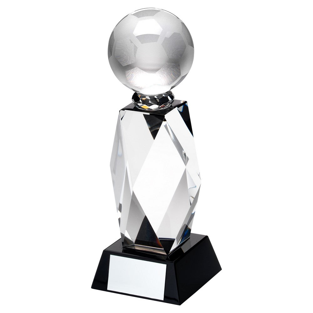 Clear Glass Column Football Trophy on Black Base