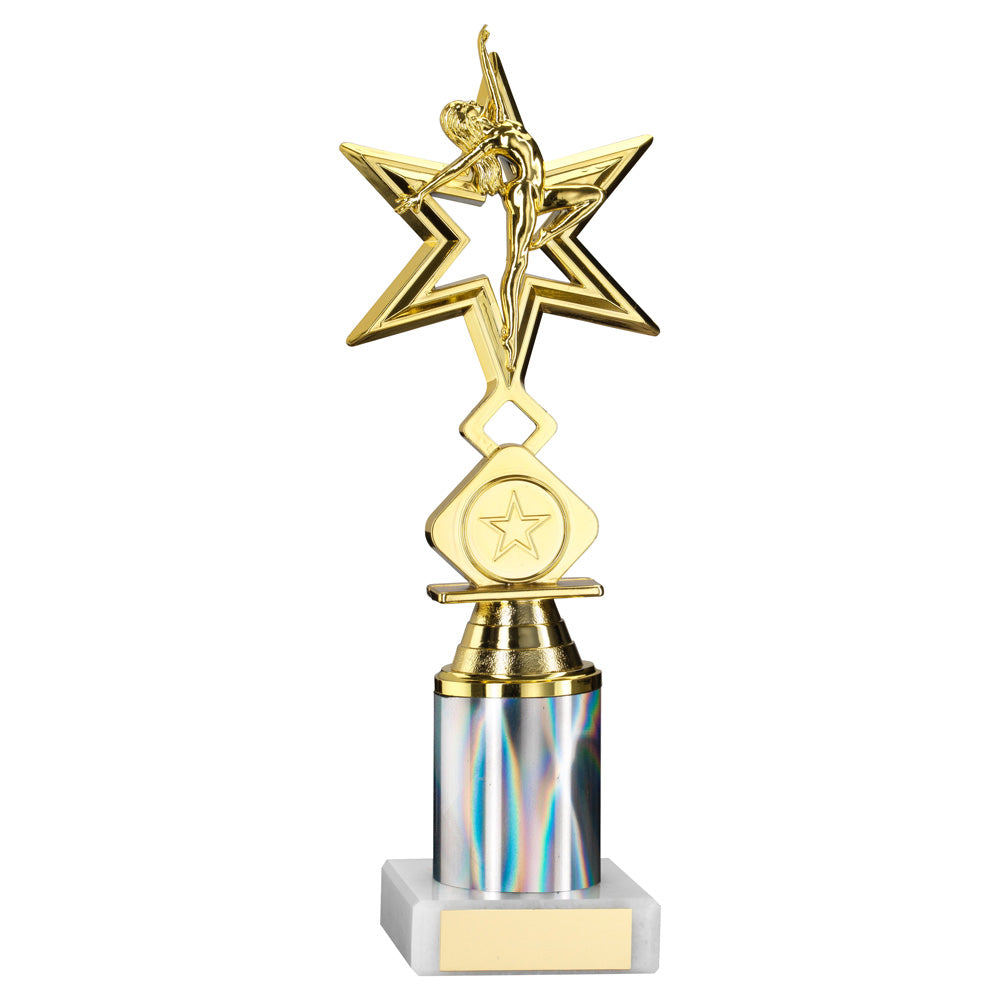 Gold/Silver 'Dance/Gym' Star Figure Trophy On Marble Base (1" Cen/1" Tube)