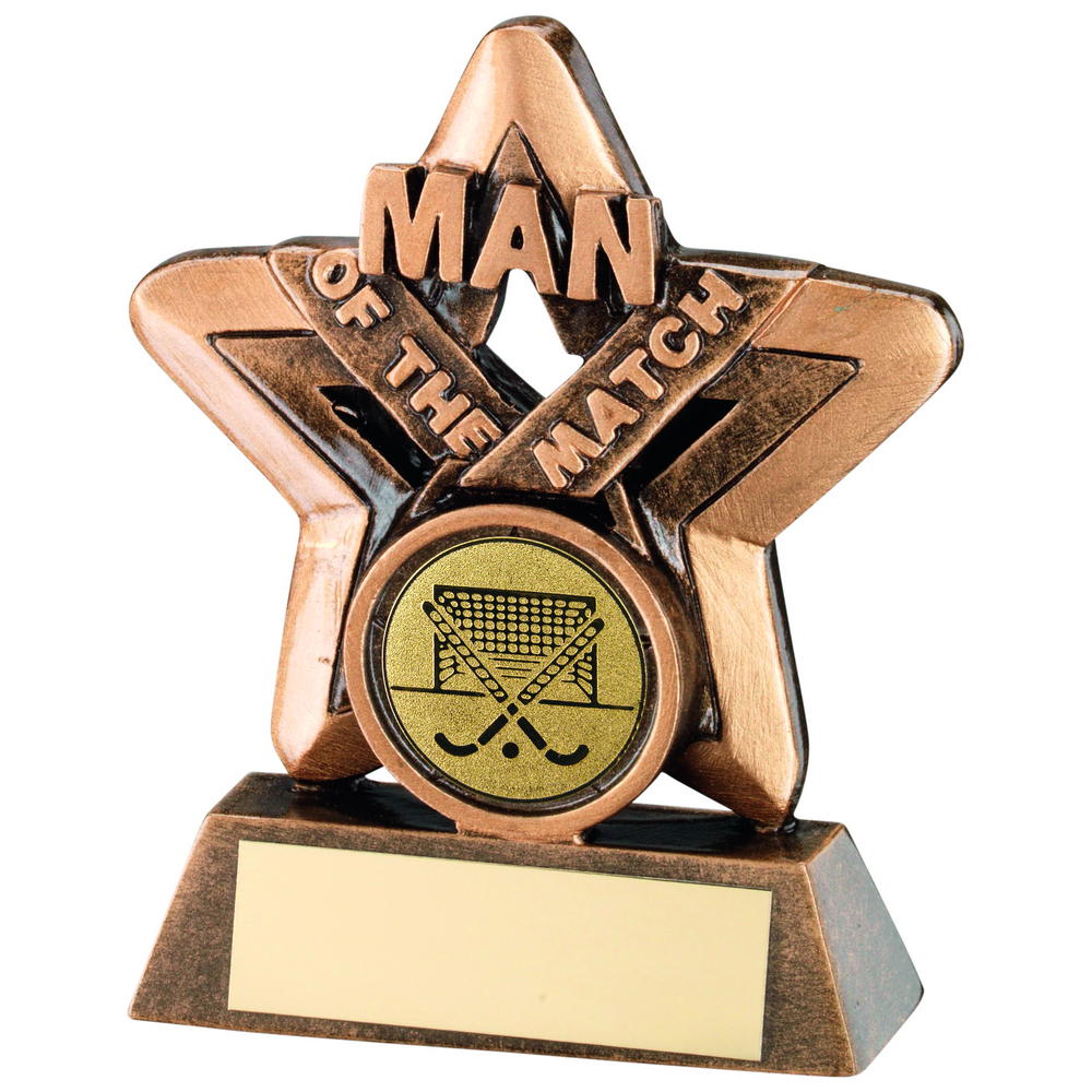 Bronze/Gold Man Of The Match Mini Star With Hockey Insert Trophy - 3.75in