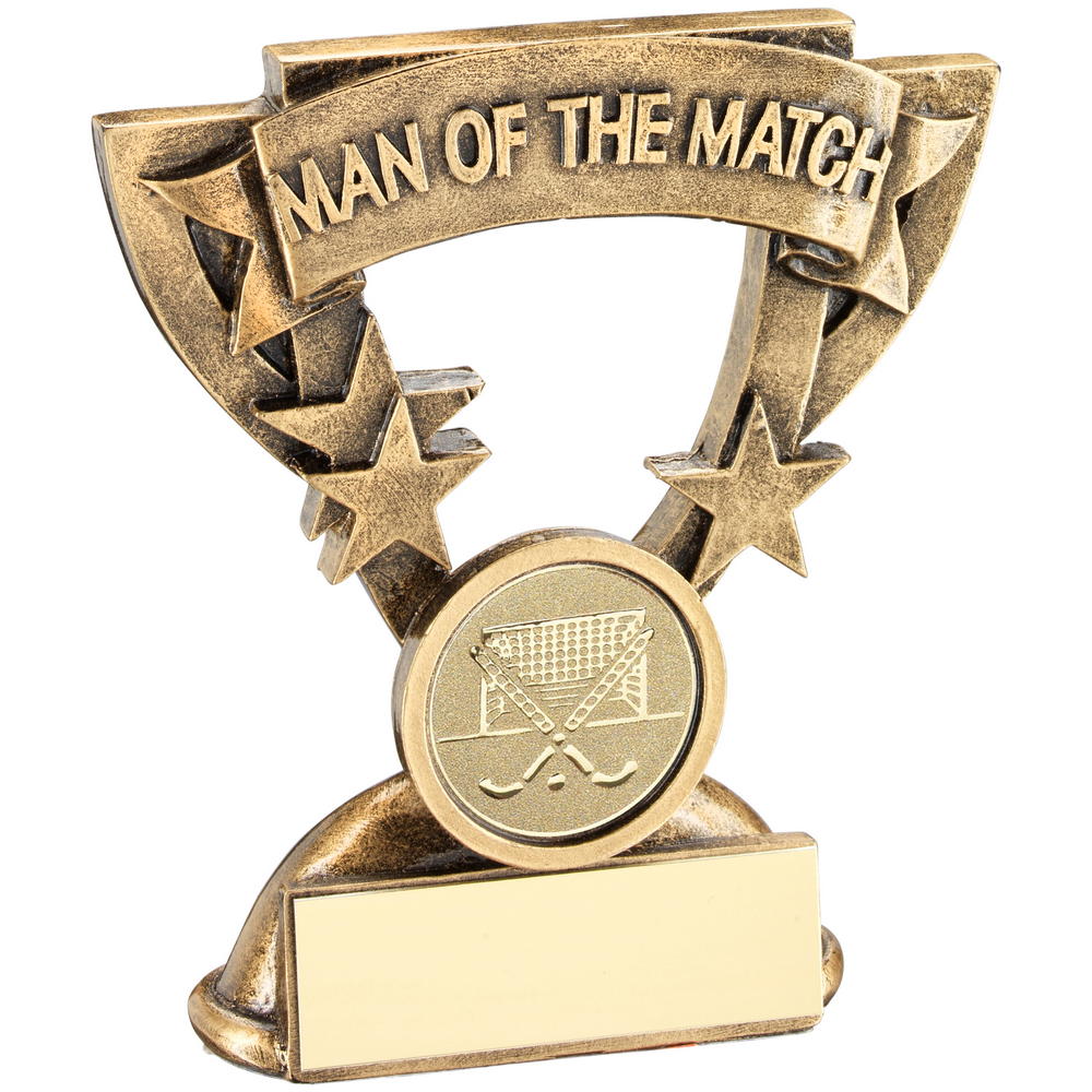 Bronze/Gold Man Of The Match Mini Cup With Hockey Insert Trophy - 3.75in