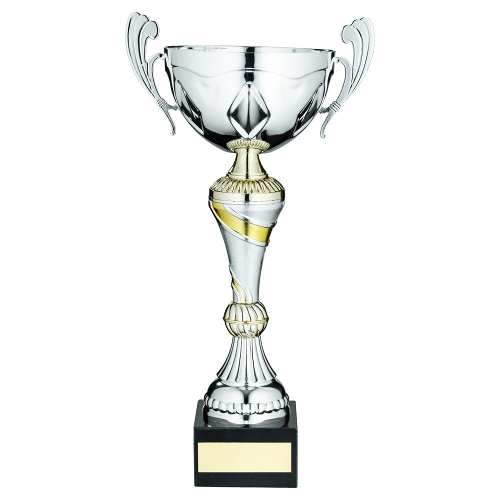 Silver/Gold Ornate Pattern Metal Trophy Cup With Handles