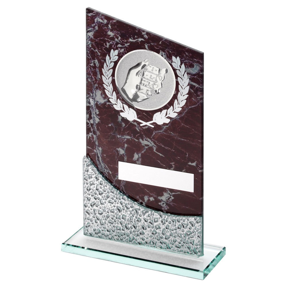 Brown Marble Printed Glass Plaque Award With Dominoes Insert And Plate