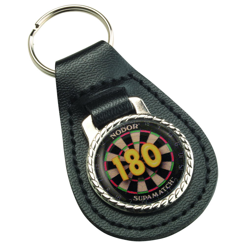 Darts '180' Black Leather Key Fob - 2.5in