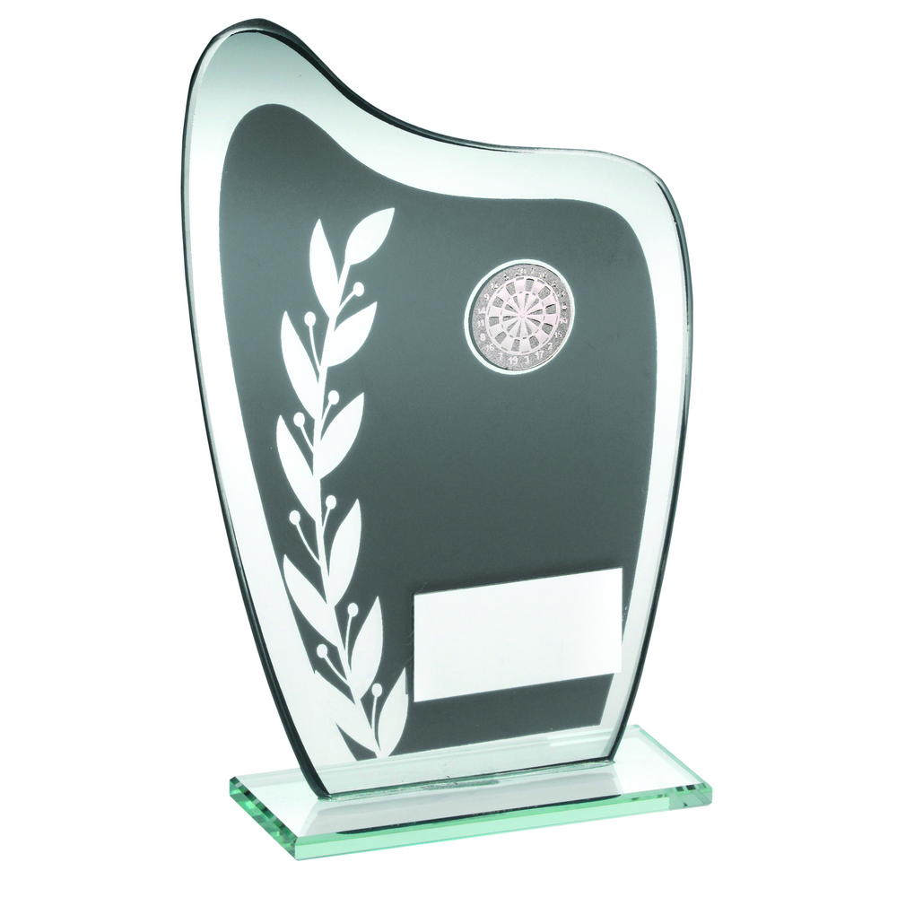Darts Glass Plaque Trophy - Grey Wreath