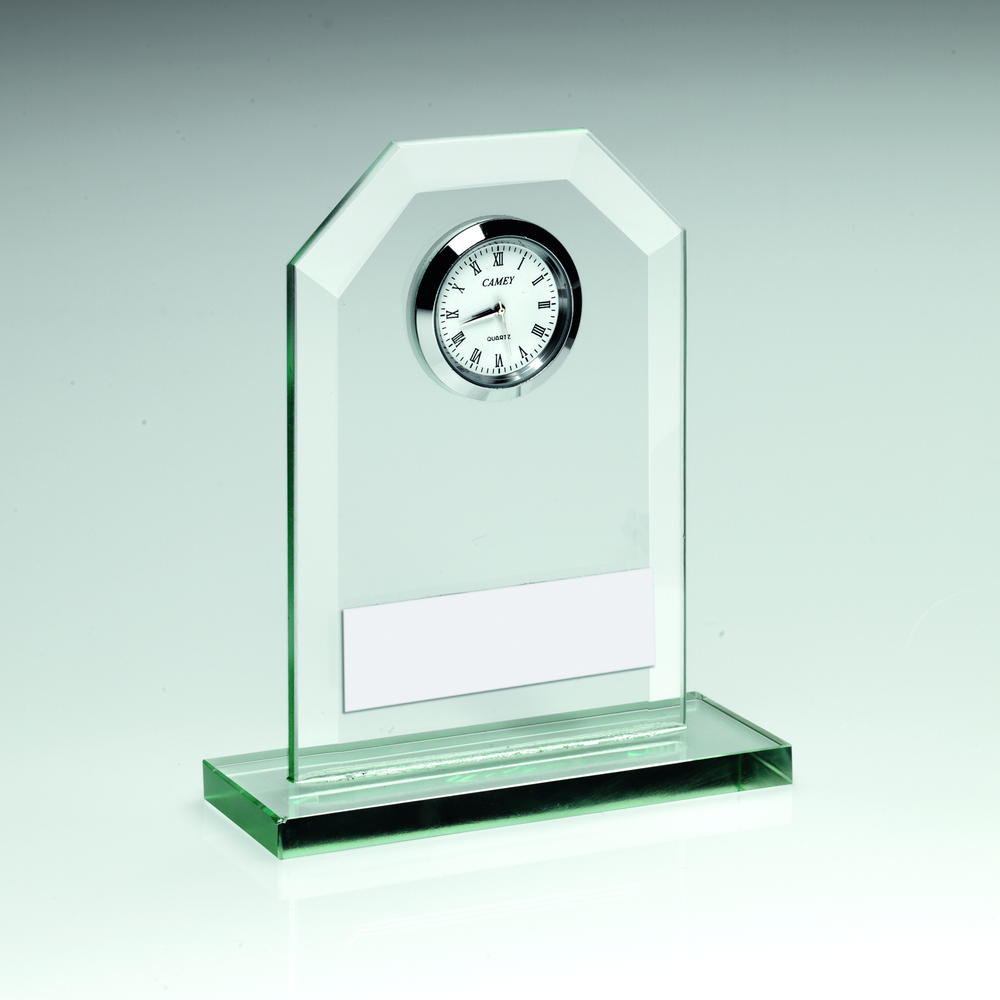 Engraved Jade Glass Clock Trophy