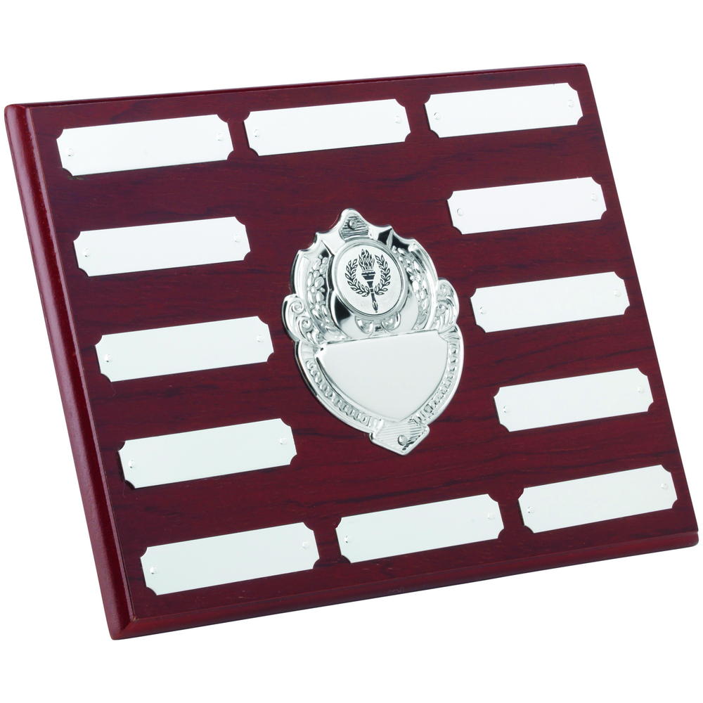 Rosewood Plaque With Chrome Fronts And Plates (1in Centre) - 12 Plates 7 X 9in