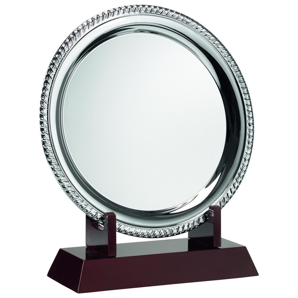 Nickel-Plated 'Rope' Salver (Tray) Award on Wooden Stand - Personalised