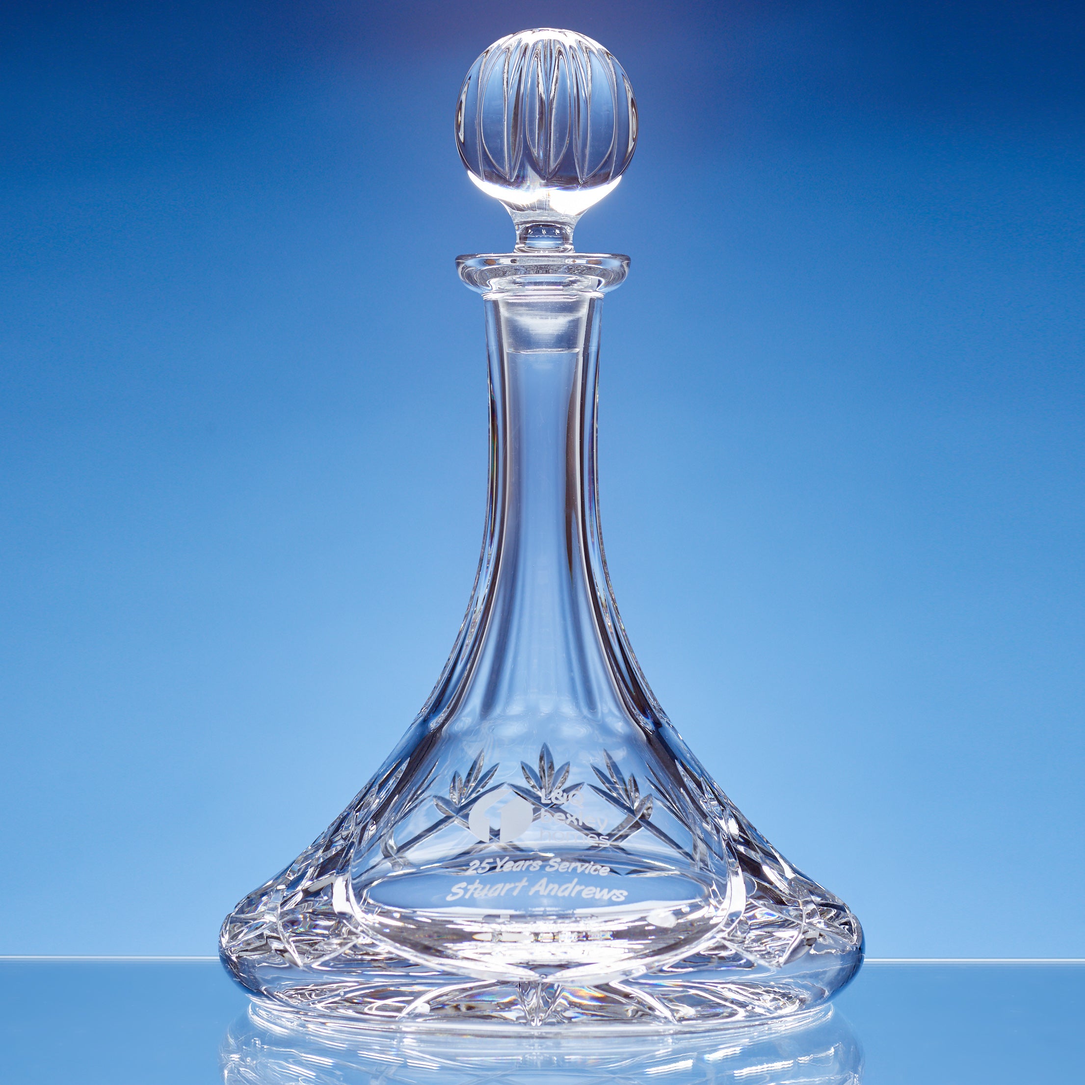 Engraved Cut Crystal Ships Decanter