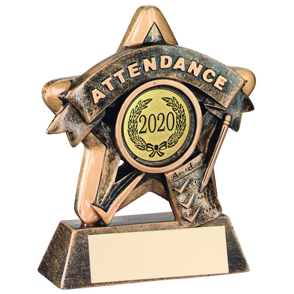 Mini Star 'attendance' Trophy - Bronze/Gold Attendance (1in Centre) 3.75in