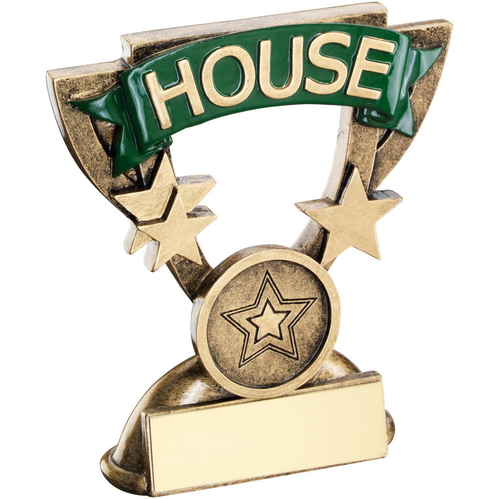 Bronze/Gold School House Mini Cup Trophy - Green (1in Centre) 3.75in