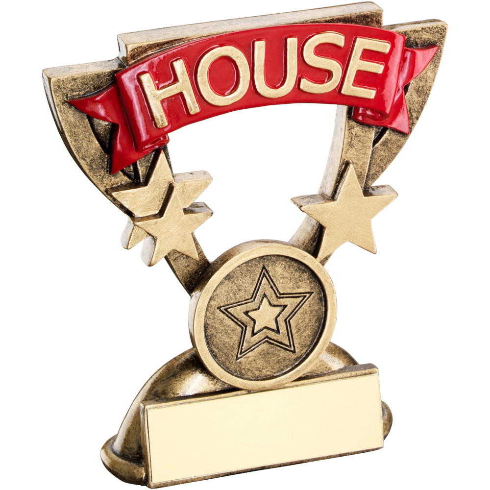 Bronze/Gold School House Mini Cup Trophy - Red   (1in Centre) 3.75in