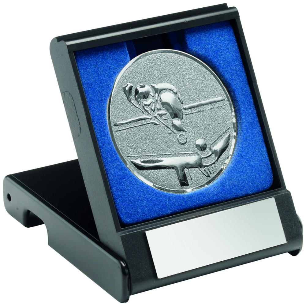 Black Plastic Box With Pool/Snooker Insert Trophy - Silver 3.5in