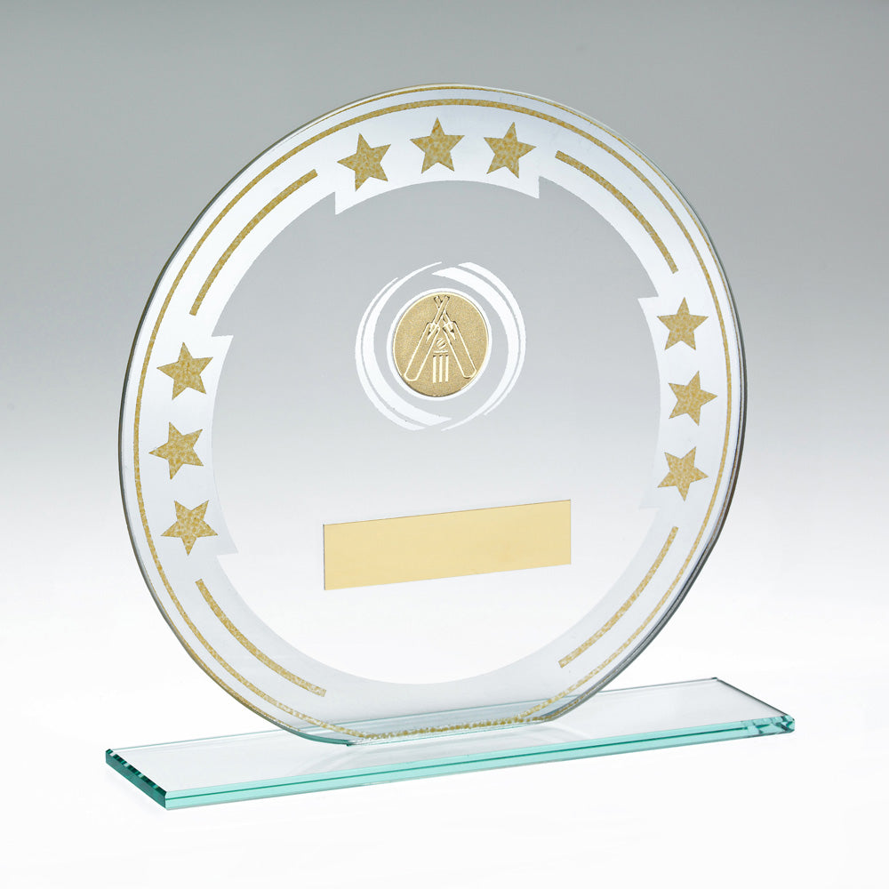 Jade/Silver/Gold Round Glass Award With Cricket Insert