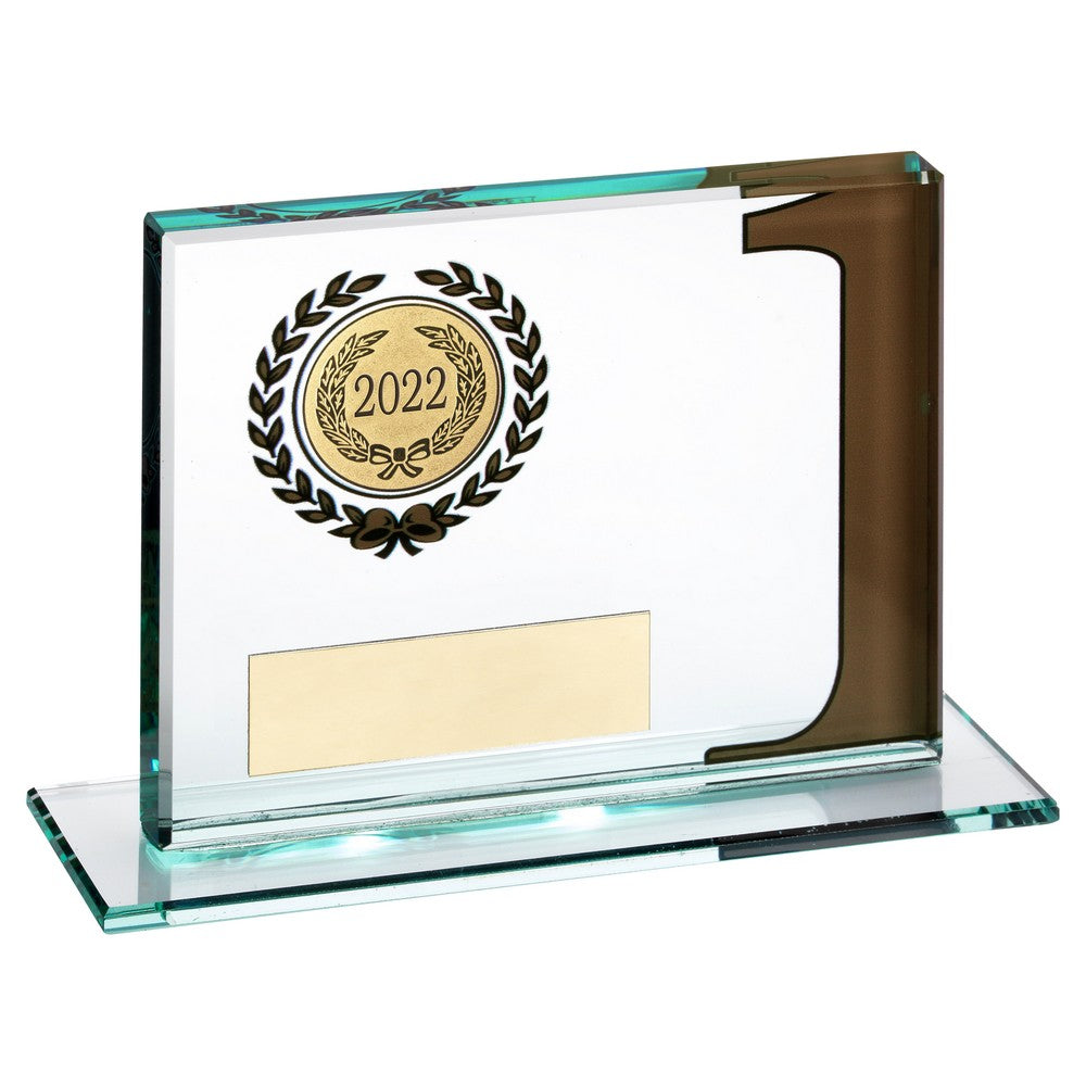 Jade Glass Plaque Award With Number And Plate - Gold 1st 3.25 X 4in