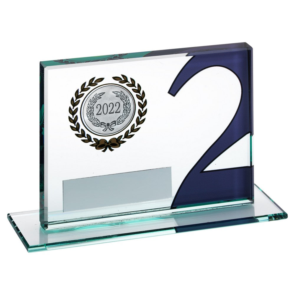 Jade Glass Plaque Award With Number And Plate - Silver 2nd 3.25 X 4in