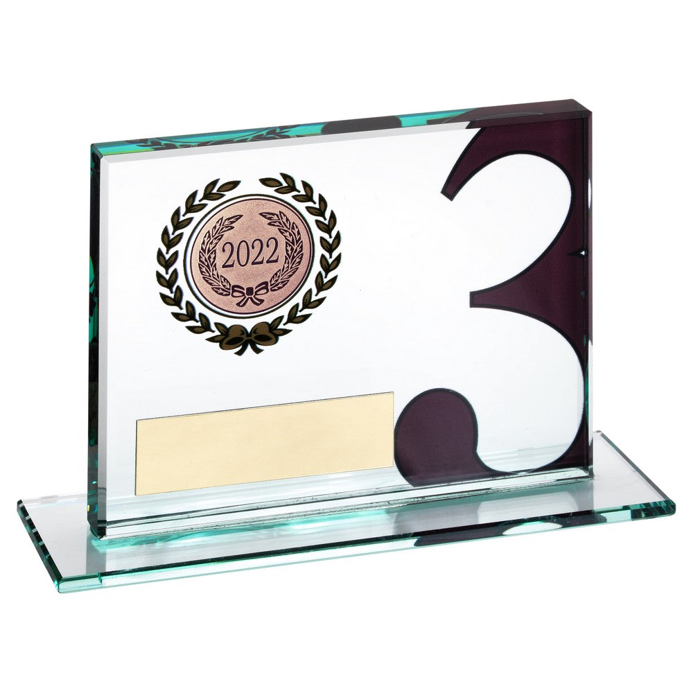 Jade Glass Plaque Award With Number And Plate - Bronze 3rd 3.25 X 4in
