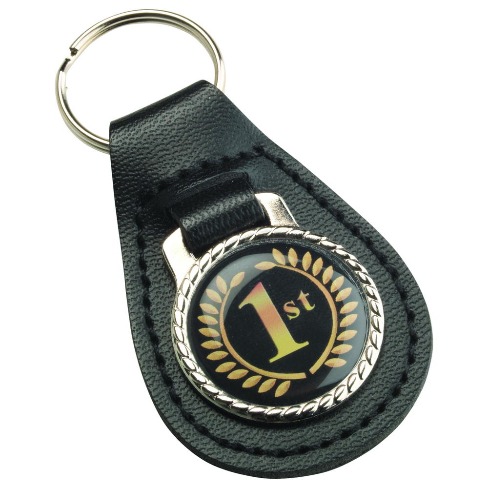 Black Leather Key Fob - Upload Your Custom Centre Image 2.5in