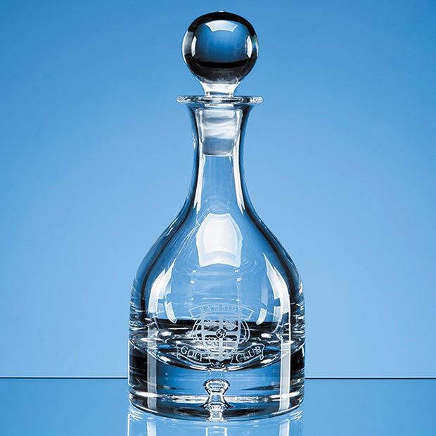 Engraved Bubble-Base Round Glass Wine Decanter