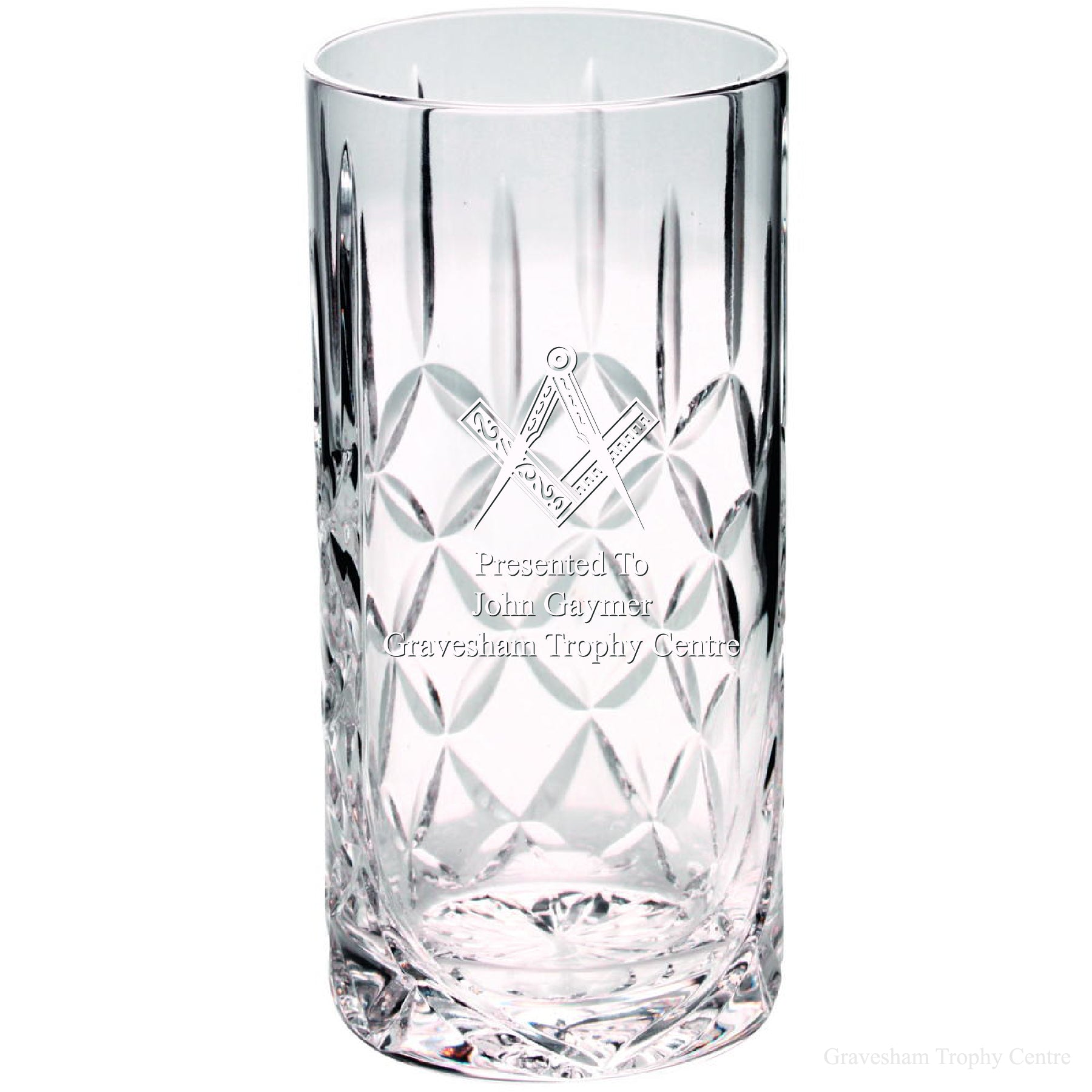 Etched Masonic Highball Glass Tumbler 24% Lead Crystal. Satin Gift Box included.